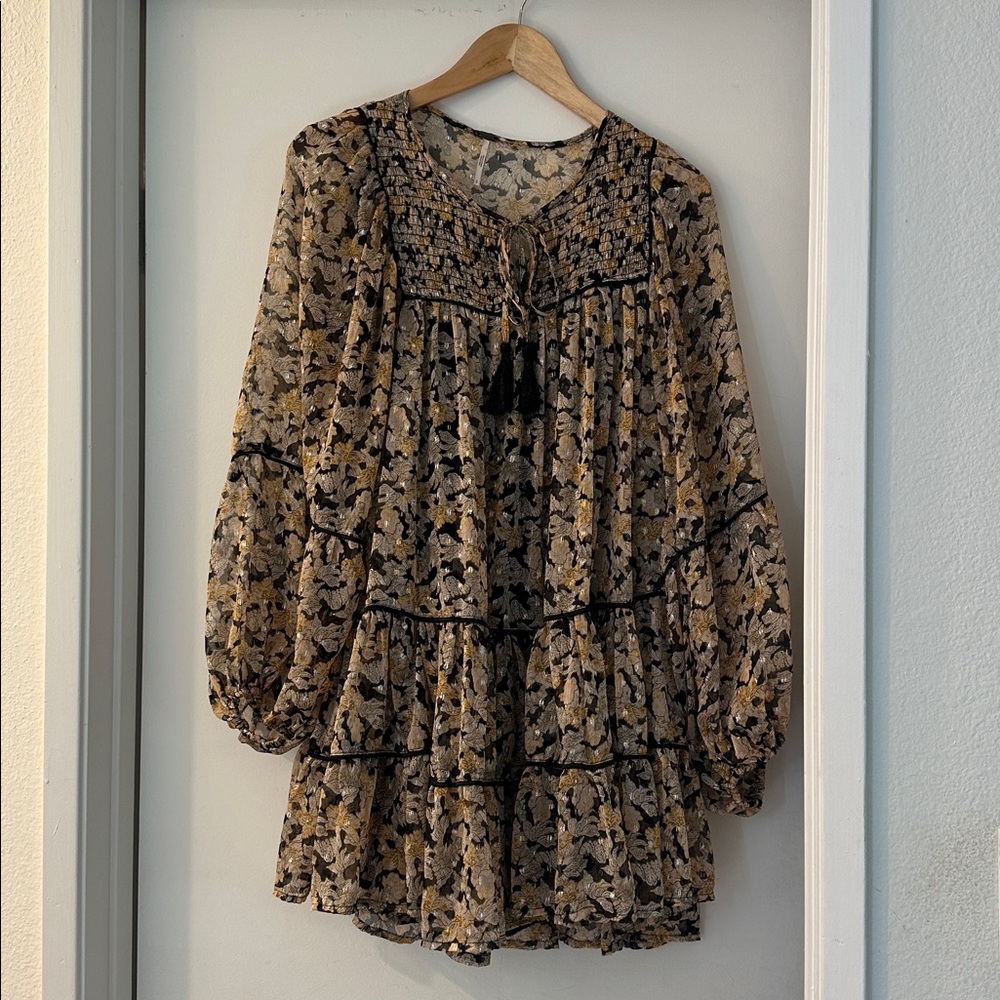 Free People Combo Floral Free Swinging Mini Sheer Dress